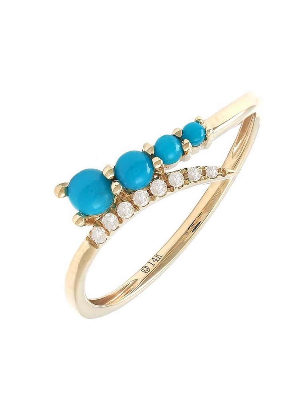 14K Real Solid Yellow Gold Natural Turquoise & Diamond Ring Size 6.5